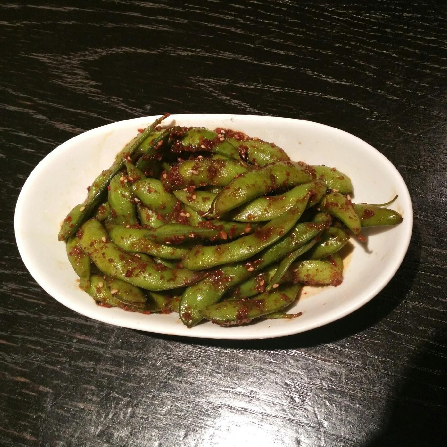 Spicy Garlic Edamame.
